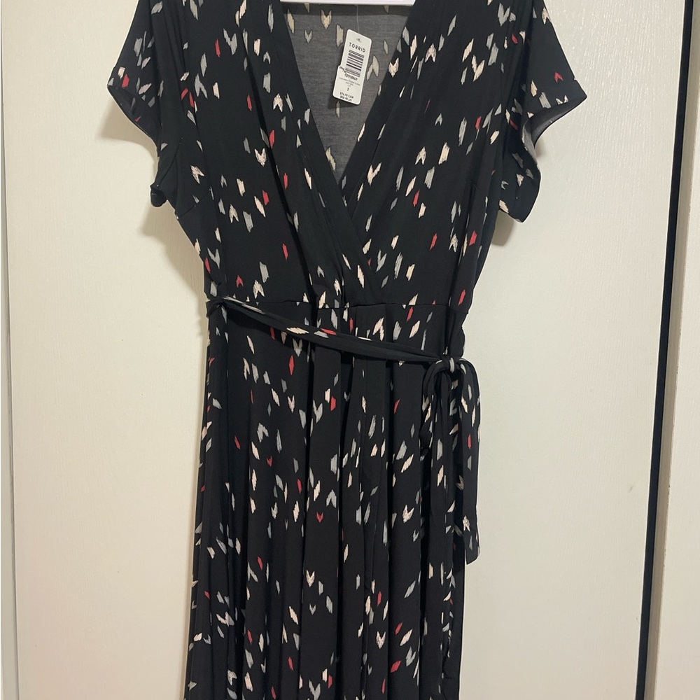 Torrid Black Midi Dress with Red and White Pattern
